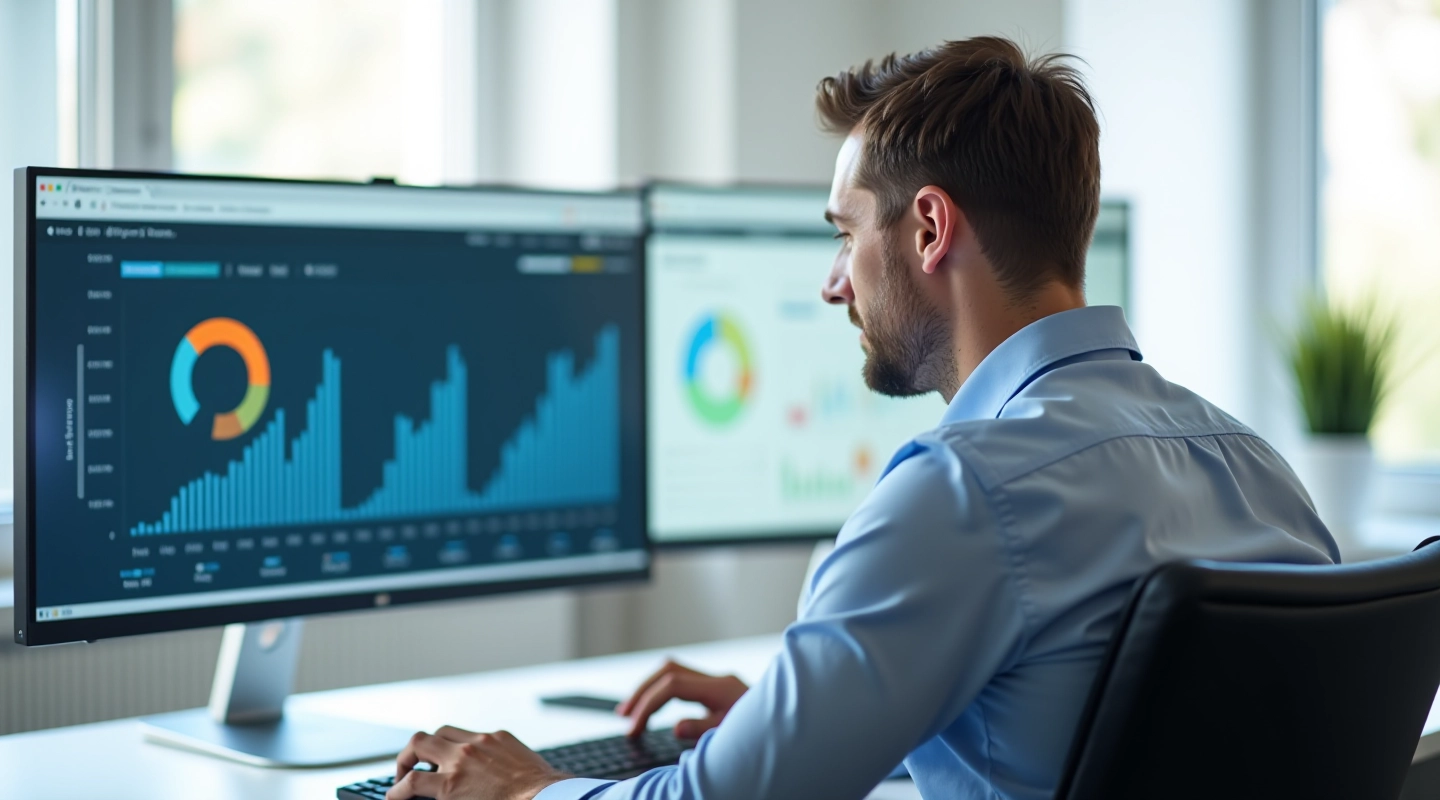 Professional dashboard setup with analytics metrics displayed on laptop screen