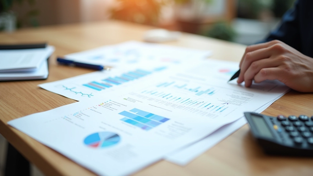 Printed spreadsheet with comparative metrics and gap analysis displayed on wooden desk with pen