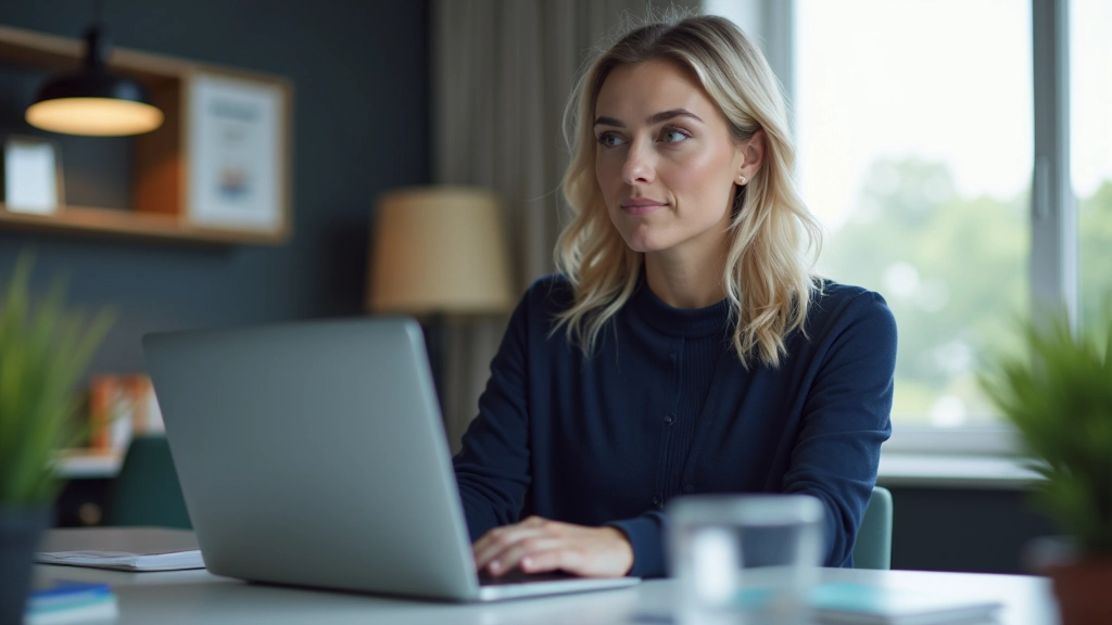 Person setting up dashboard on laptop with organized workspace and documentation